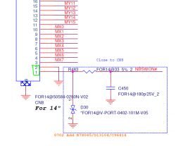 Fragment schematu elektronicznego z numerowanymi pinami i zaznaczoną potrzebą połączenia dwóch ostatnich z prawej, aby uruchomić płytę.
