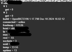 OpenBK7231N System Console Screenshot of OpenBK7231N software system console.
