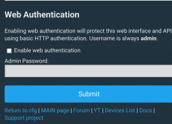 Web authentication configuration interface with an empty password field.