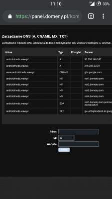 Strona androidmods.waw.pl nie działa bez www - konfiguracja DNS