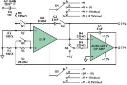 Circuit diagram with operational amplifiers and switches.