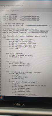 TUYA curtain control code in curtain1.h file on a laptop screen