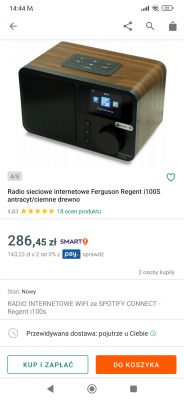 Radio internetowe Ferguson Regent i100S z wykończeniem z ciemnego drewna na białym tle.