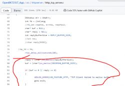 Screenshot of code in http_tcp_server.c with highlighted section regarding buffer allocation.