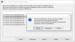 Zrzut ekranu narzędzia do blokowania woluminów z komunikatem o błędzie.