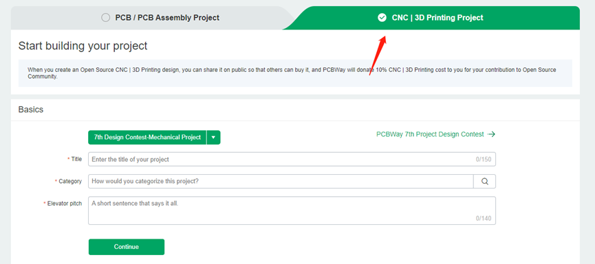 Submission Form for PCBWay's 7th Project Design Contest PCBWay contest submission form on the website.