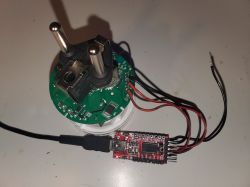 ANTELA PCB Connection with USB Adapter ANTELA smart plug PCB connected to a USB adapter.