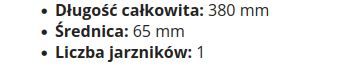 Specification list: length 380 mm, diameter 65 mm, number of burners: 1