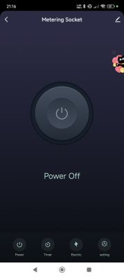 Metering Socket Control Screen App screen for controlling a metering socket with the power button off.