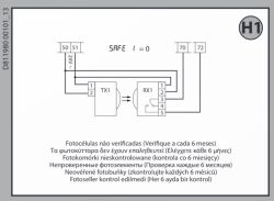 Schemat podłączenia fotokomórki TX1 i RX1 do zasilania i sygnału SAFE