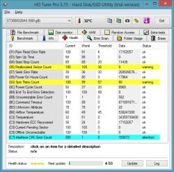 Ocena stanu dysku Seagate 500GB ST3500320AS - analiza SMART bez MHDD