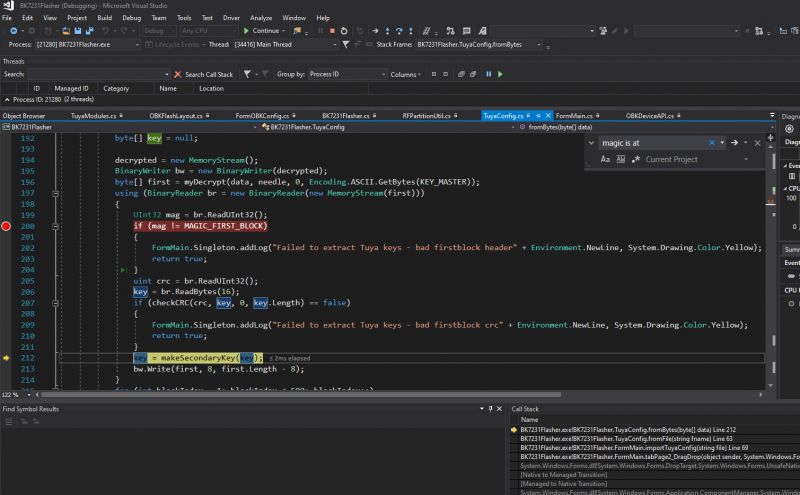 Screenshot of Visual Studio displaying a code editor with an open programming project.