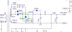 Fragment schematu z tyrystorem SCR201, diodą ZD201 i cewką L201 w układzie zasilania 3.5V