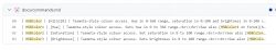 Screenshot showing instructions for using HSBColor commands in the docs/commands.md file.