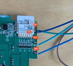 Circuit Board with Marked Connections Circuit board with marked RX, TX, VCC, and GND pins