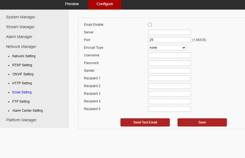 Zrzut ekranu z ustawień konfiguracji kamery IP, sekcja 