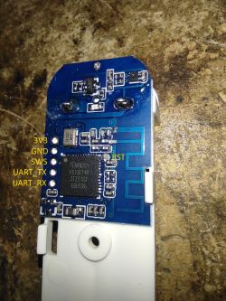 PCB of a Zigbee sensor with TLSR8251 chip and labeled pads: 3V3, GND, SWS, UART_TX, UART_RX, RST