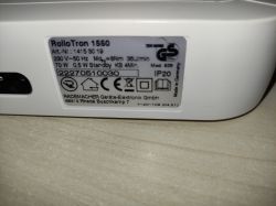 Nameplate on the Rademacher RolloTron 1550 electric shutter winder.