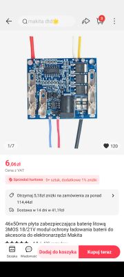Płytka zabezpieczająca do baterii litowej na stronie produktu AliExpress.