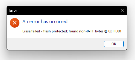 Error displayed during an attempt to flash a file using ltchiptool
