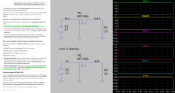 Zrzut ekranu: schemat MOSFET IRF7406 z in+/out+ i in-/out-, obok wykresy napięć i prądów