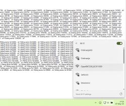 Screenshot of a computer desktop with a sector scan window and a list of available Wi-Fi networks.