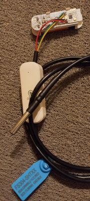 SHT30 probe connected to a PCB with soldered wires.