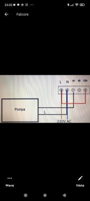 Schemat elektryczny pokazujący podłączenie pompy do sterownika.