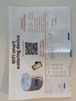 Promotional flyer showing a Wi-Fi controlled smart watering device.