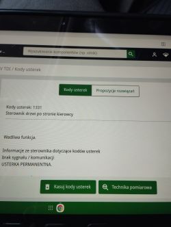 Kod usterki 1331 na ekranie diagnostycznym dotyczy sterownika drzwi kierowcy