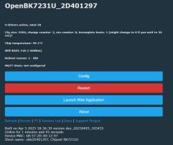 Screenshot of the OpenBK7231U device user interface with system information.