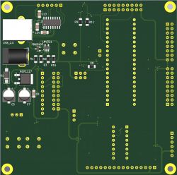 Projekt jednostronnej płytki drukowanej z różnymi komponentami elektronicznymi.
