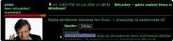 Zrzut ekranu forum: czarne tło, avatar i tekst o BitLocker oraz odzyskaniu klucza w Windows