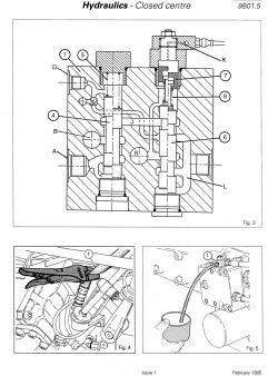 Schemat zamkniętego układu hydraulicznego z oznaczeniami komponentów.