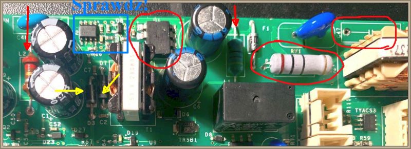 Electrolux ESF6800ROX - zmywarka nie załącza, wymienione układy, napięcie 5V-GND 1.8V