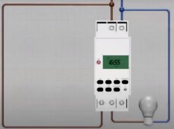 Elektroniczny sterownik czasowy z podłączeniami do żarówki.