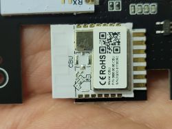 Electronic Module on PCB Electronic module with CE and RoHS markings on a black PCB.