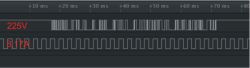 Wykresy sygnału UART i przebiegu prostokątnego CF przy 225V i 8,17A