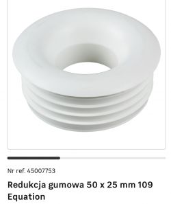 Biała redukcja gumowa o wymiarach 50 x 25 mm.