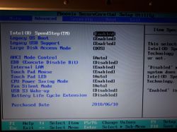 Ekran BIOS z ustawieniami zaawansowanymi na laptopie.