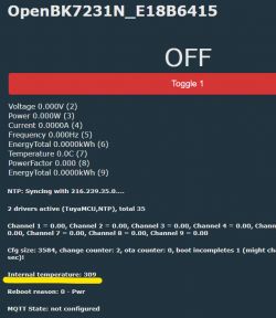 Screenshot of the OpenBK7231N interface displaying device status data.