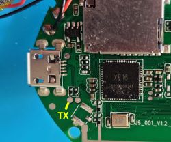 PCB with XF16 Microprocessor Close-up of a PCB with an XF16 microprocessor.