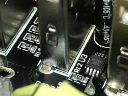 Interior of Overmax Flow Multi Control Power Strip Close-up of the interior of an Overmax power strip showing electronic components