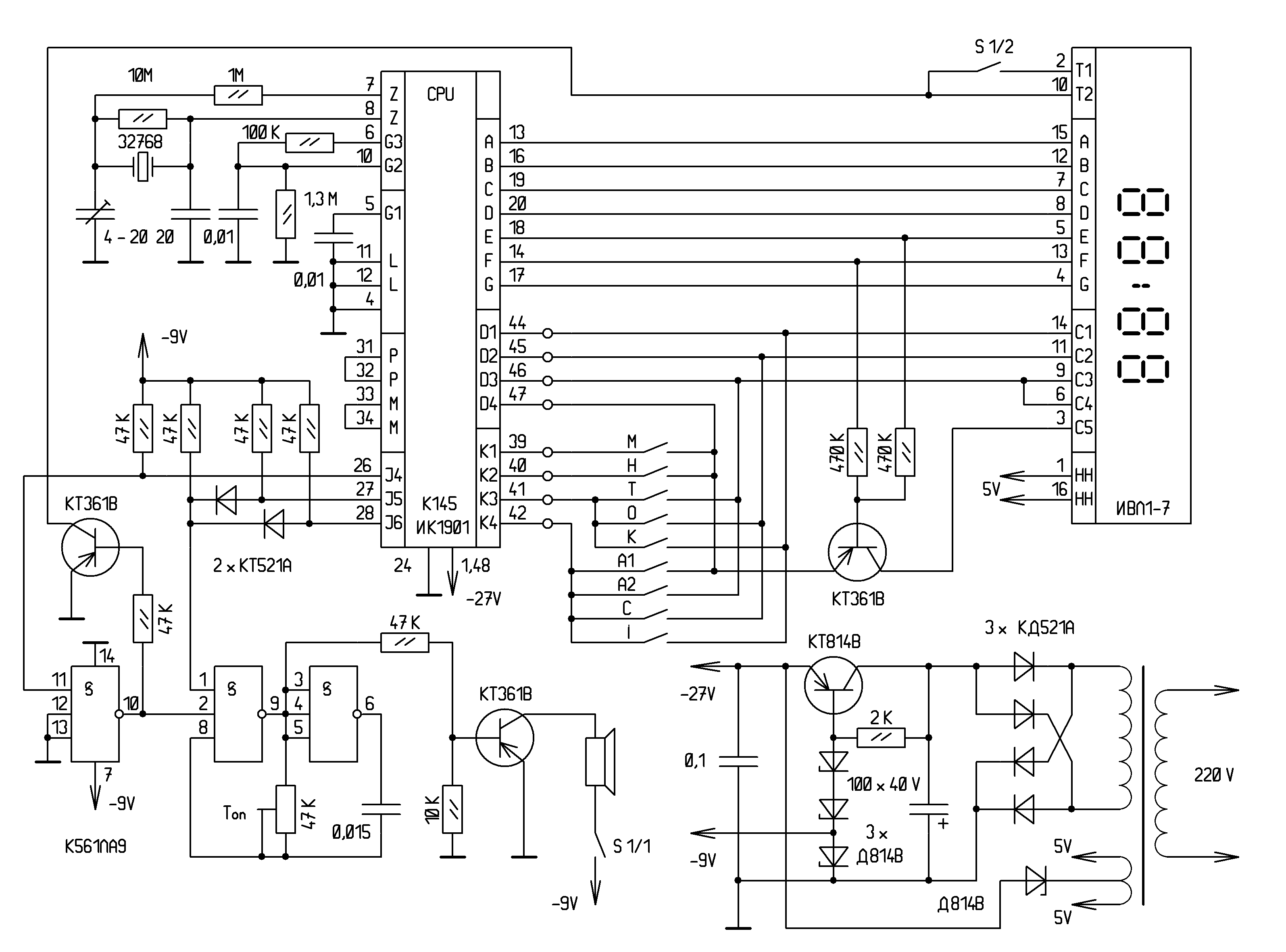 Часы электроника 6 схема принципиальная электрическая на к1035хл1