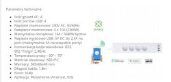 Woox R4027 Power Strip Specifications Technical specifications of Woox R4027 power strip with built-in USB charger and WiFi features.