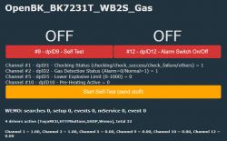 OpenBK_BK7231T_WB2S_Gas interface screen with test buttons.