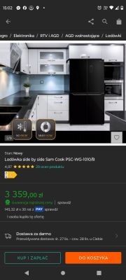 Zrzut ekranu z oferty lodówki Sam Cook PSC-WG-1010/B na stronie internetowej.