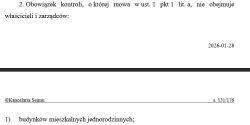 Fragment dokumentu po polsku z nagłówkiem o obowiązku kontroli i punktem o budynkach jednorodzinnych