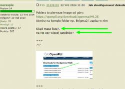 Zrzut ekranu forum z pytaniami wskazywanymi przez dwie zielone strzałki.