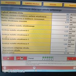 Parametry wtrysku paliwa w Citroenie Jumper 2.2 HDI Ekran diagnostyczny Citroena Jumpera pokazujący korekcje wtryskiwaczy